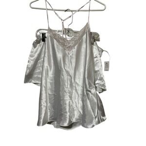 Linea Donatella Ivory Pink Satin Lace‎ Pajama Set Cami Shorts Large